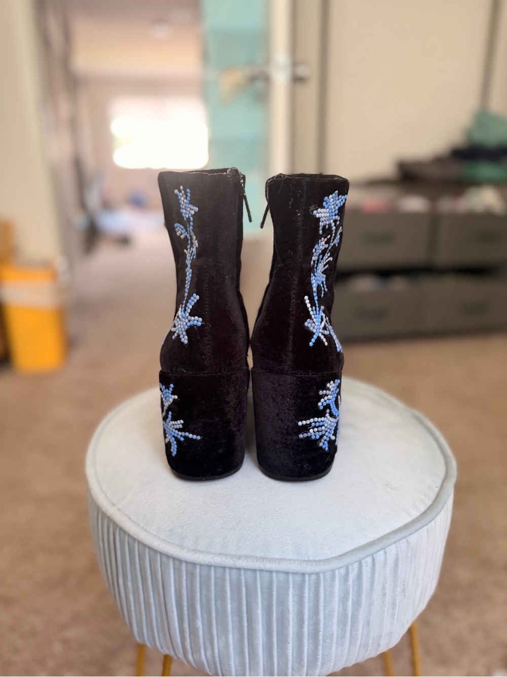 Custom Bedazzled Black Velvet Kenneth Cole Boots - Picture 5 of 6